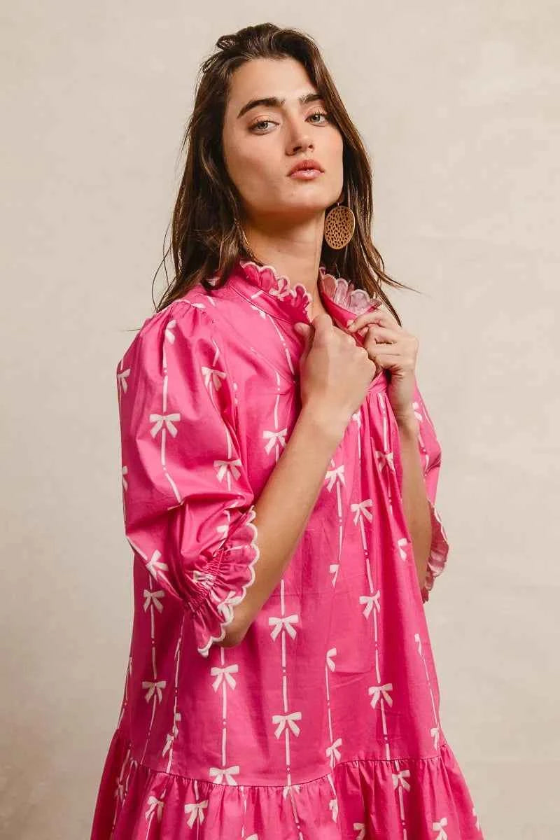 BiBi Ribbon Patterns With Scallops Edge Details Short Sleeve Dress 07b0d0071c4e46468baadf62c0219bc7-Max-Origin