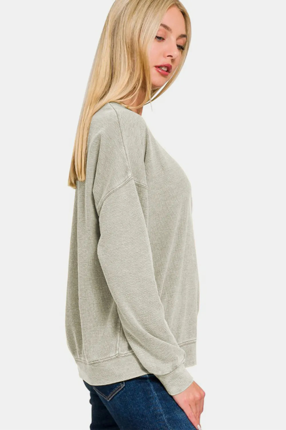 Zenana Washed Round Neck Dropped Shoulder Sweatshirt 07b22bee-9502-4b40-80e1-3aa55f91f21a-Max