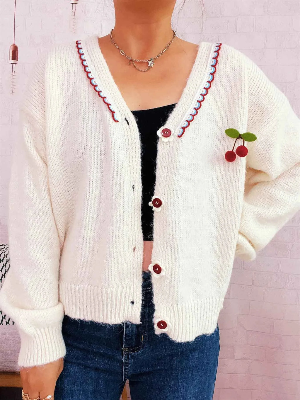 Cherry Button-Front Long Sleeve Cardigan 07bb9446611e46b981728d9913c4ead2-Max-Origin
