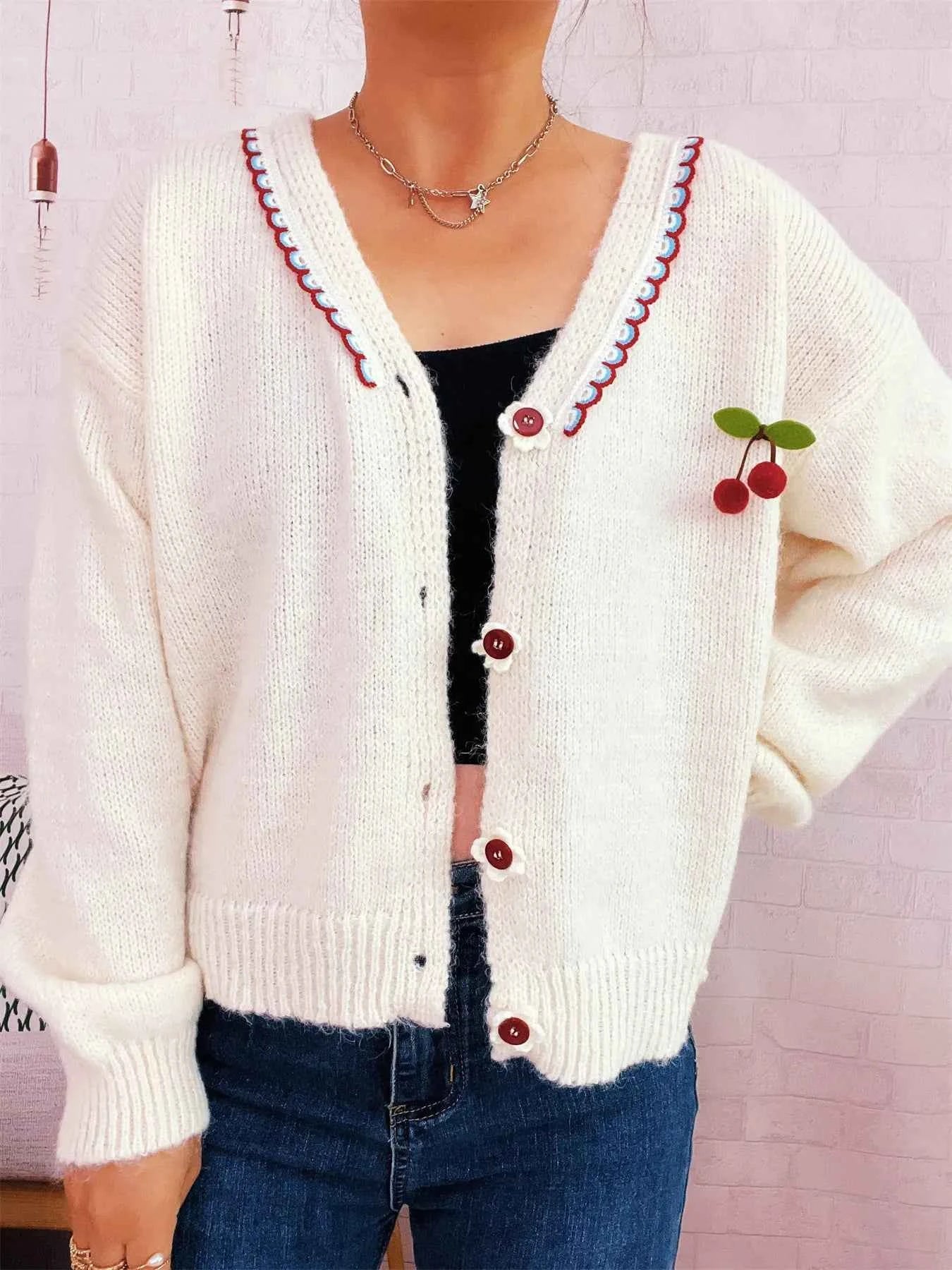 Cherry Button-Front Long Sleeve Cardigan 07bb9446611e46b981728d9913c4ead2-Max-Origin