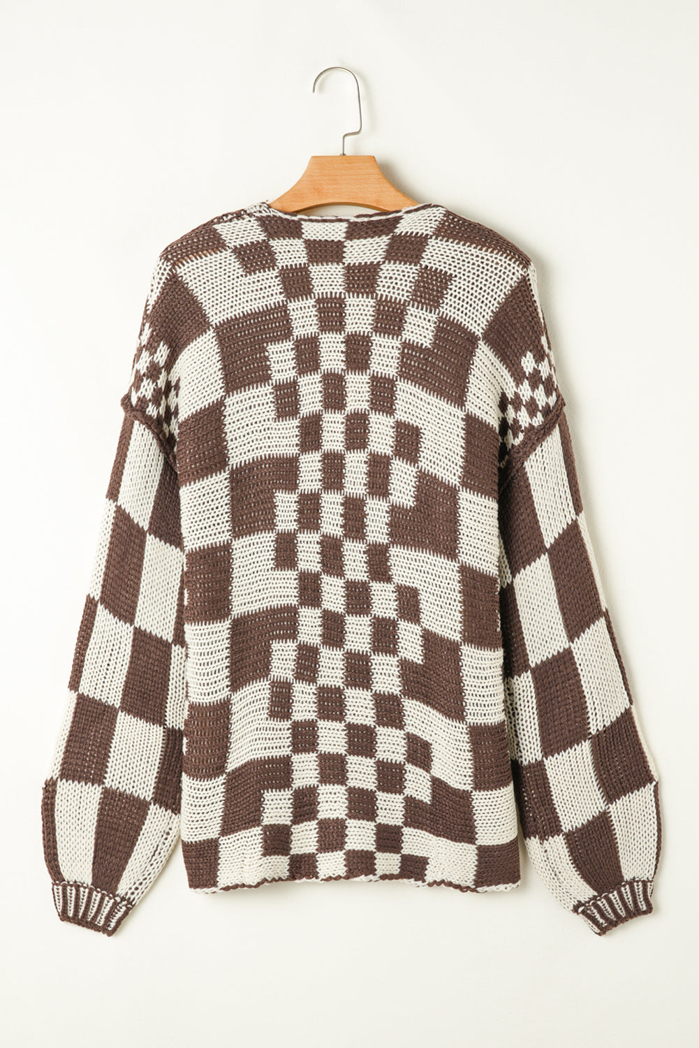 Dark Grey Colorblock Checked Loose Fit Open Front Knitted Cardigan 07bbd5b90e2808c2