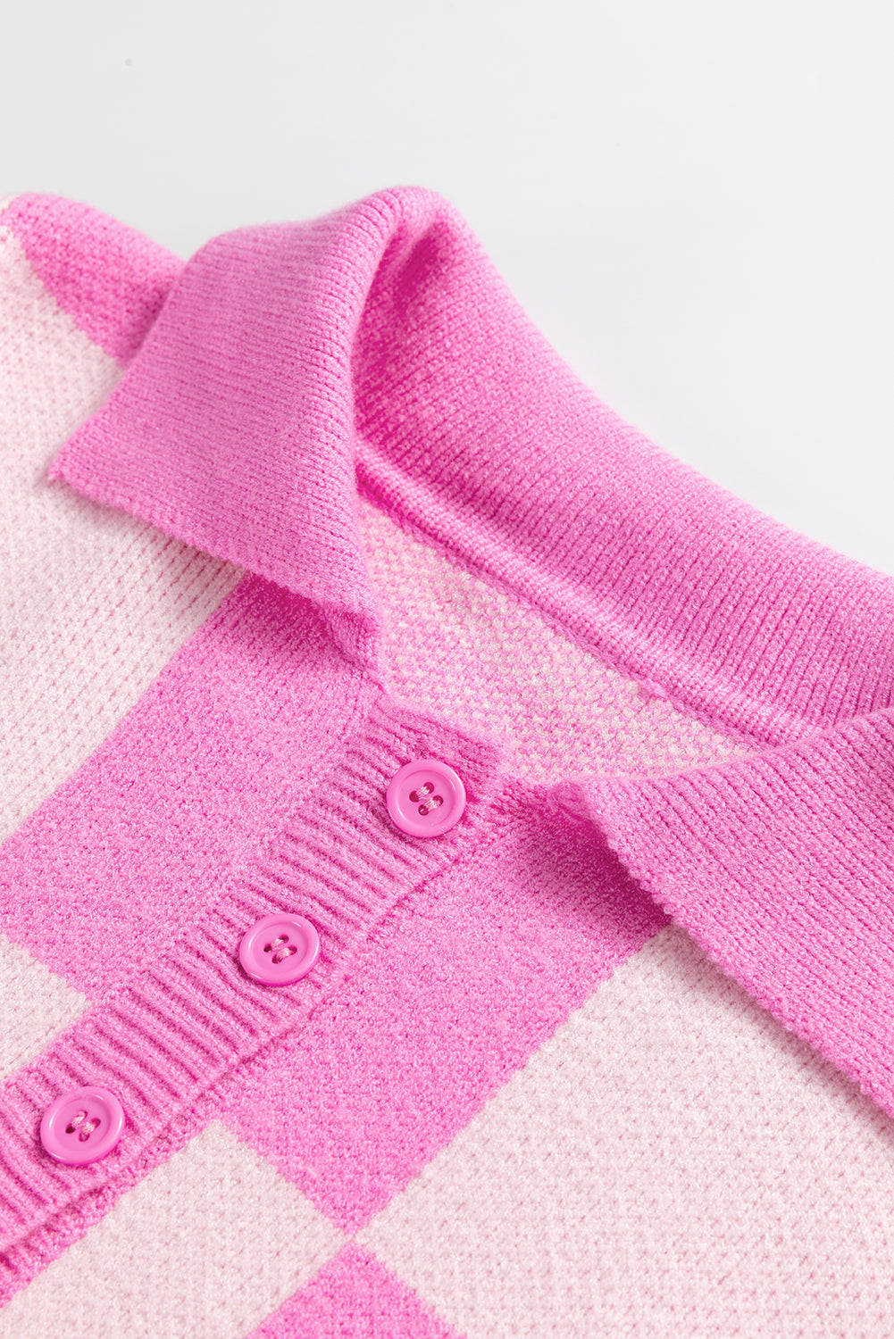 Pink Checkered Button Collared Sweater 07c53694ce211977