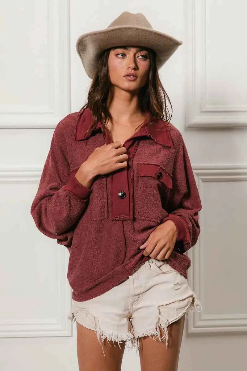 BiBi Cp French Terry Cut Edge Detail Collared Top 07d8571cc10e4d739c41a02ea5d8a74f-Max-Origin