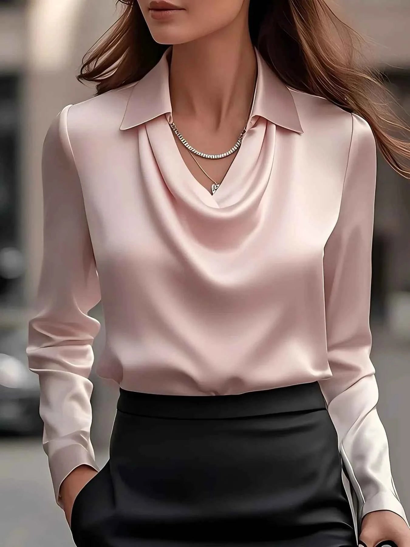 Satin Collar Long Sleeve Blouse Blush Pink 07db9577-3cd3-4d2c-9e56-4d078904255f-Max-Origin