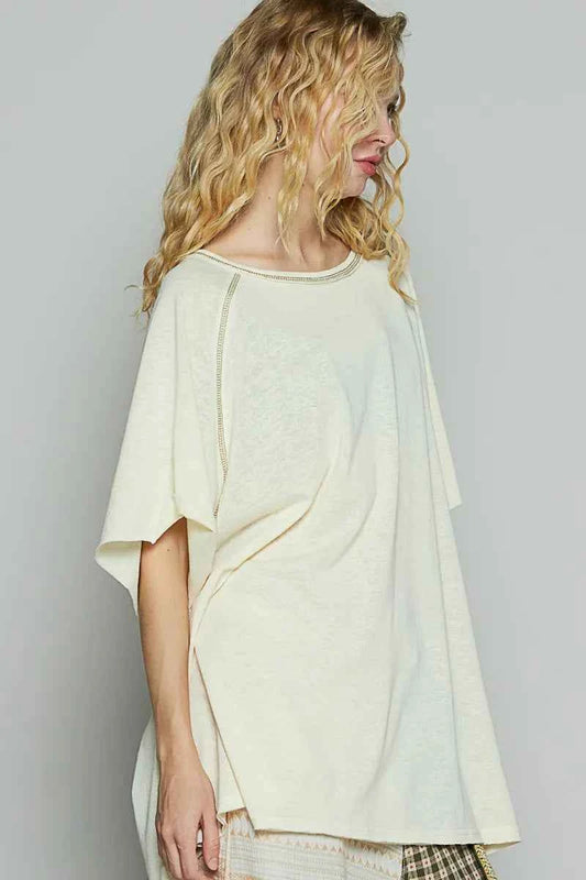 POL Contrast Stitching Half Sleeve Oversized T-Shirt 07de9858-9152-4556-8747-152d9f752722-Max-Origin