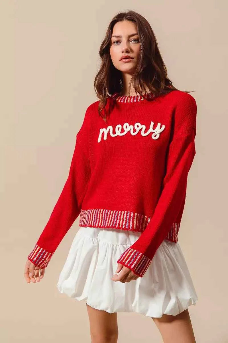 SO ME Merry Lettering Embroidered Christmas Sweater 07e0cbde33c64de0b2d4d2c6f9c1b00c-Max-Origin