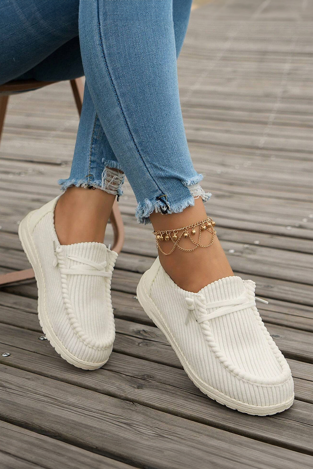 White Solid Ribbed Criss Cross Casual Shoes 07f3232059878ba8