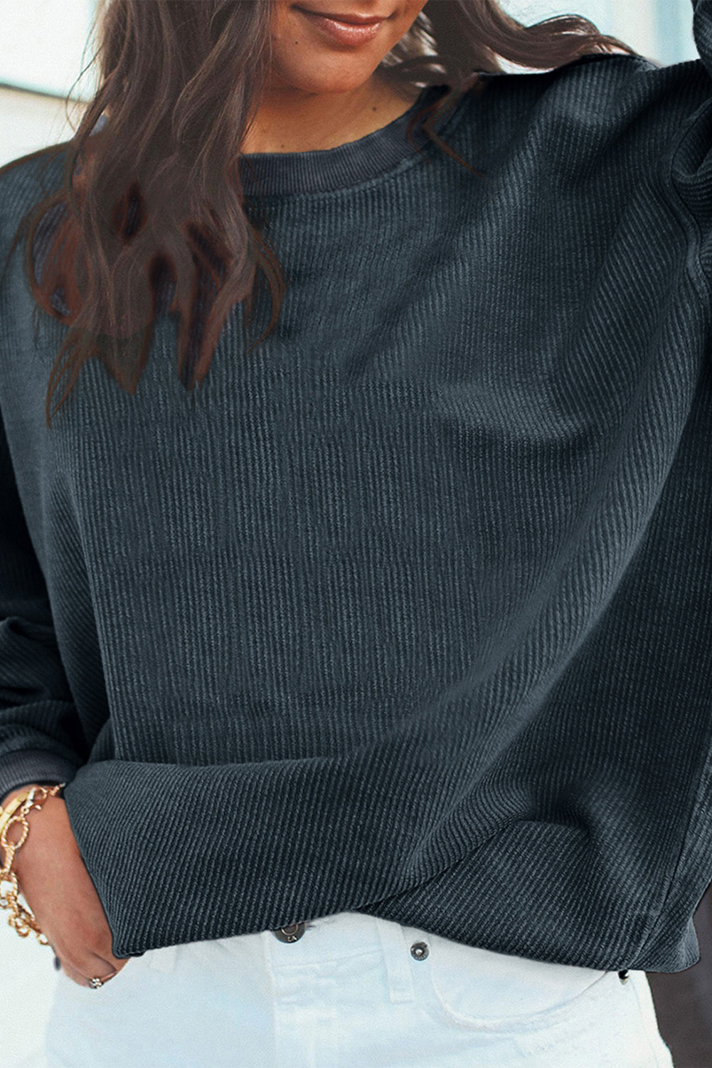 White Drop Shoulder Rib Knit Oversized Sweatshirt 07f5725be48d994c