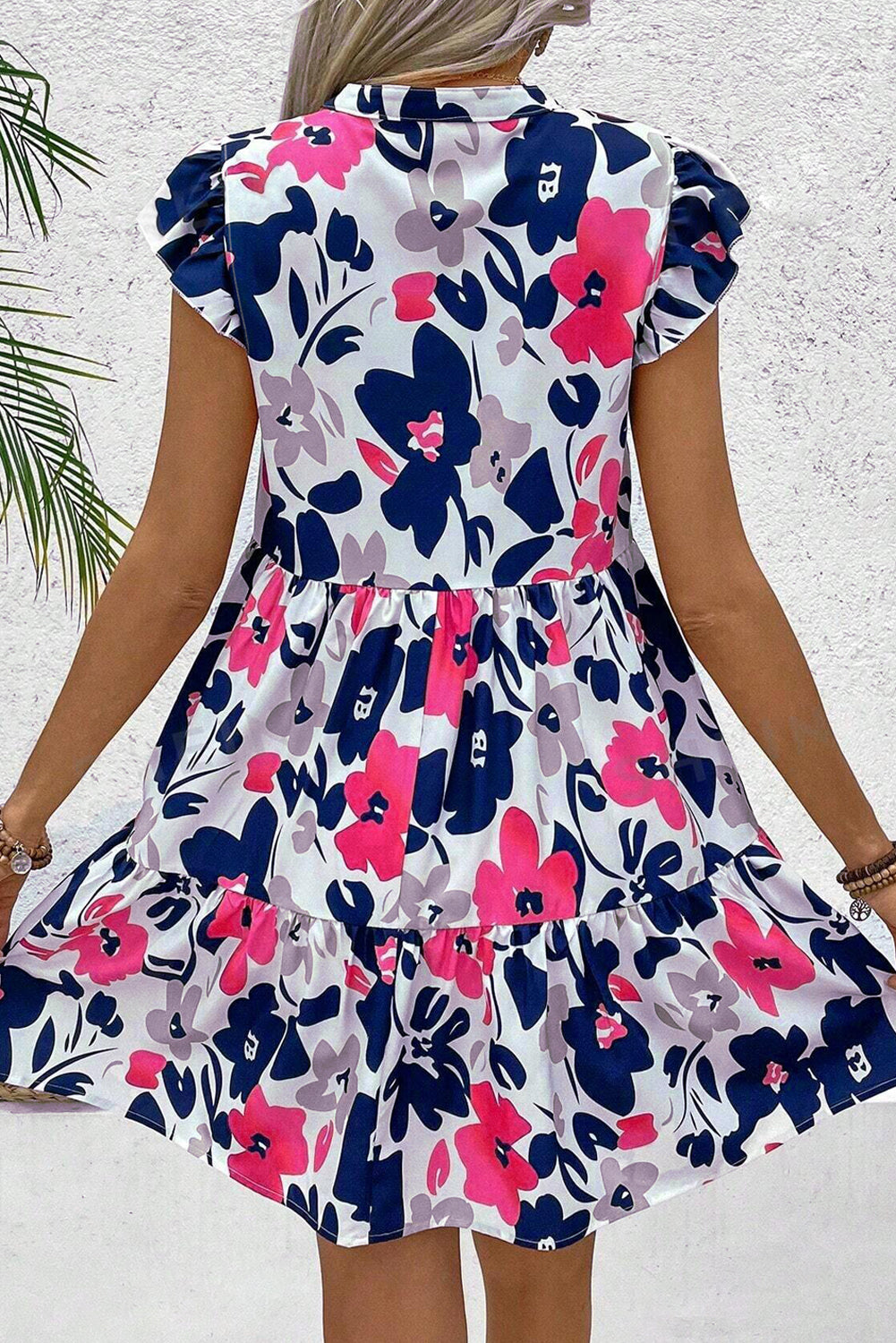 Orange Floral Print Notched Neck Flutter Sleeve Mini Dress 08041ebd58d6a19a