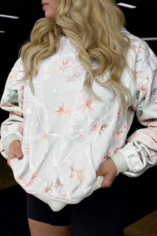 Gray Floral Print Plus Size Loose Hoodie Gray 100%Polyester 080af6d84911c0e6
