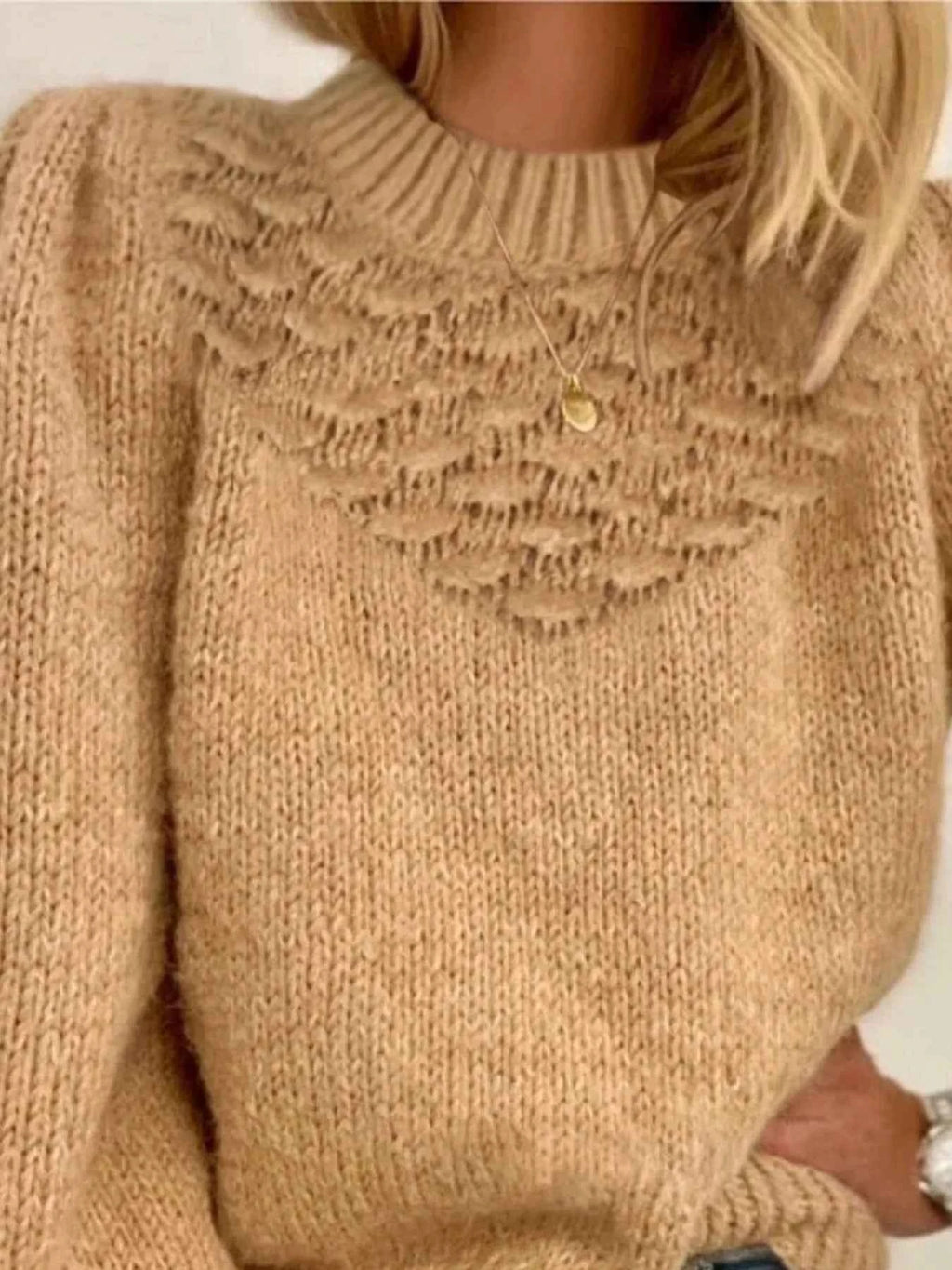 Textured Knit Round Neck Long Sleeve Sweater 081122f7-42ee-4b78-8ed4-e54b7d781563-Max-Origin