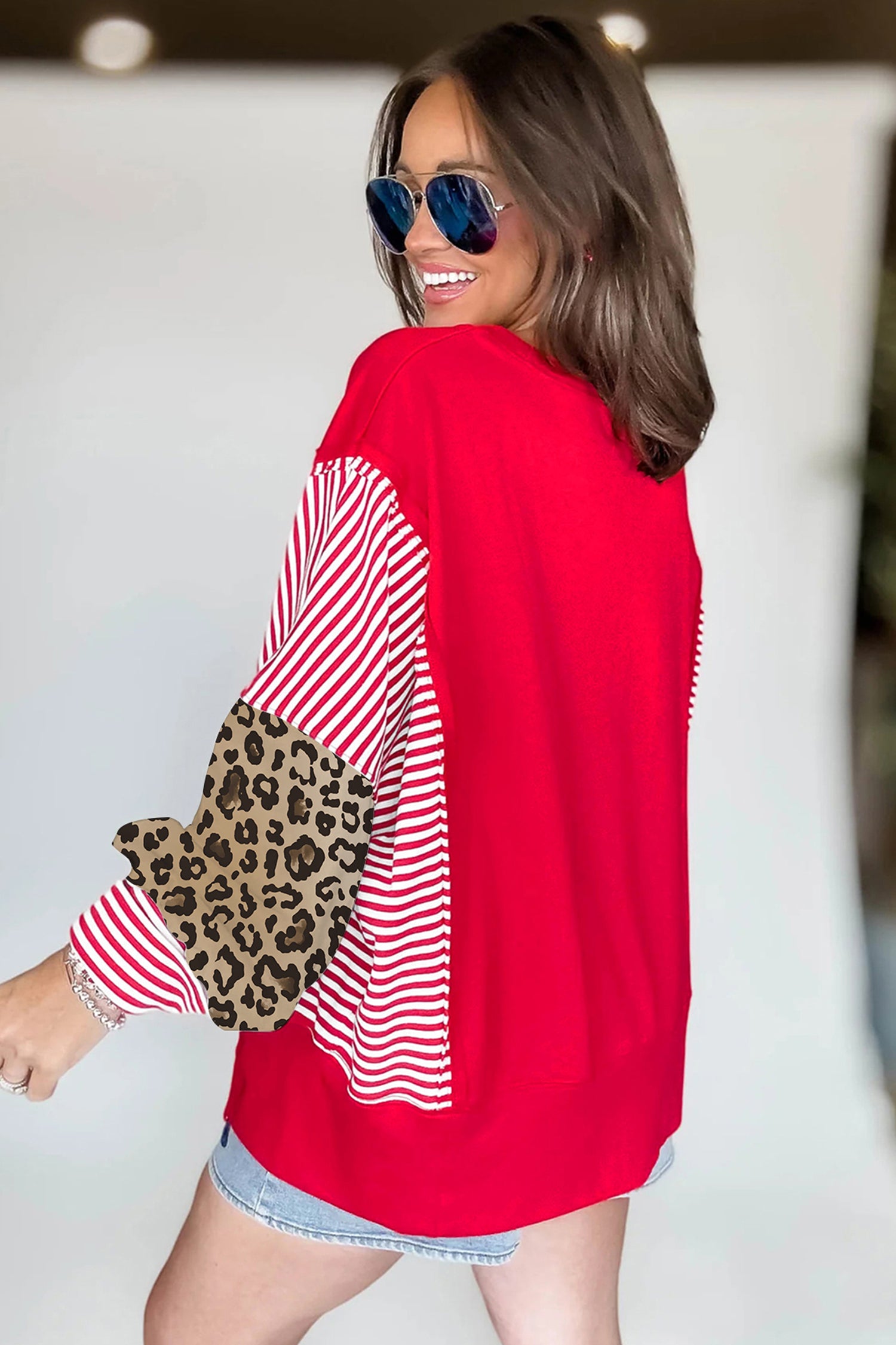 Racing Red Striped Patchwork Sleeve Colorblock Sweatshirt 081340d2a6cd796e