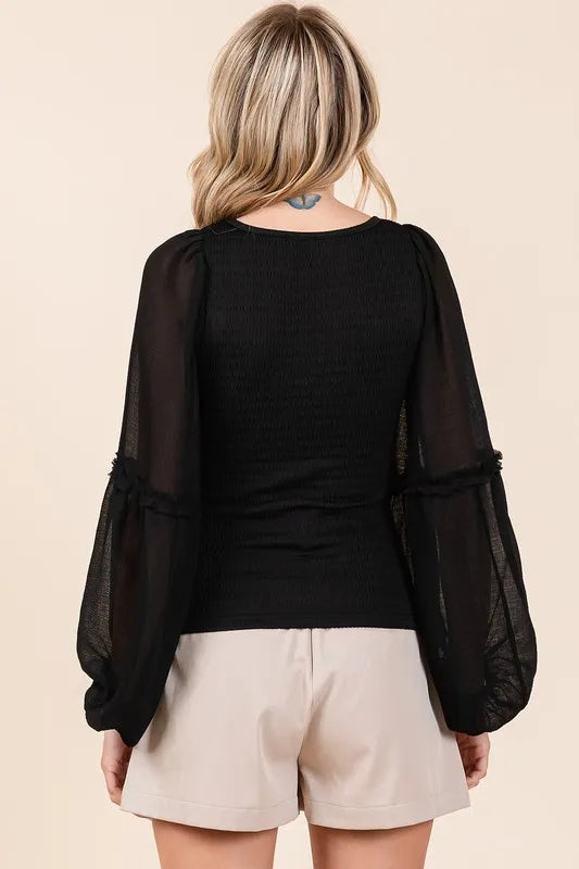 Mittoshop Mixed Media Textured Knit Chiffon Long Sleeve Top 08156f5d-e83c-43cc-9b15-e2362d7114a7-Max
