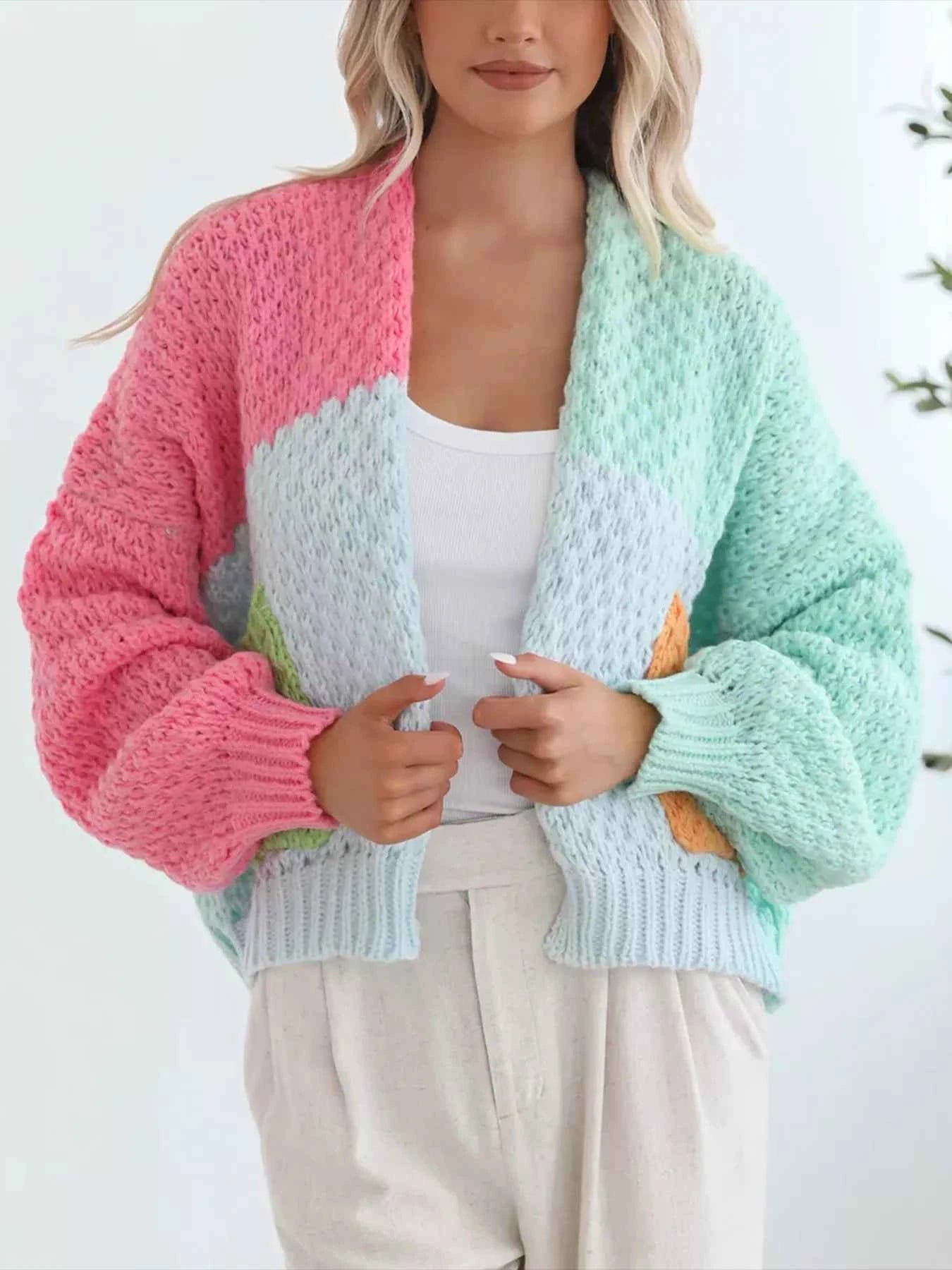 Color Block Open Front Cardigan Multicolor 081656ac-4319-4815-8888-9581145ae702-Max-Origin