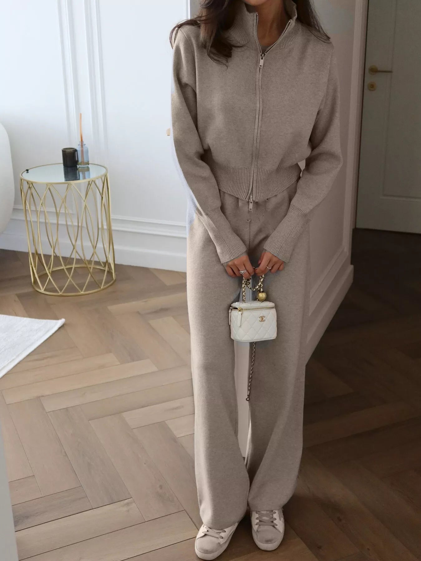 Zip Up Outerwear and Wide Leg Pants Set Khaki One Size 081a420188ad4a74b7d44fca6094a0c8-Max-Origin