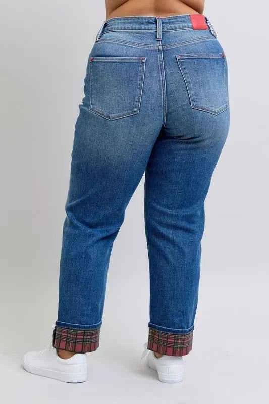 Judy Blue Full Size Mr Plaid Print Cuff Bf Jeans Plus Size 081cc71b-7ff9-4b7b-be41-6f8459df6487-Max-Origin
