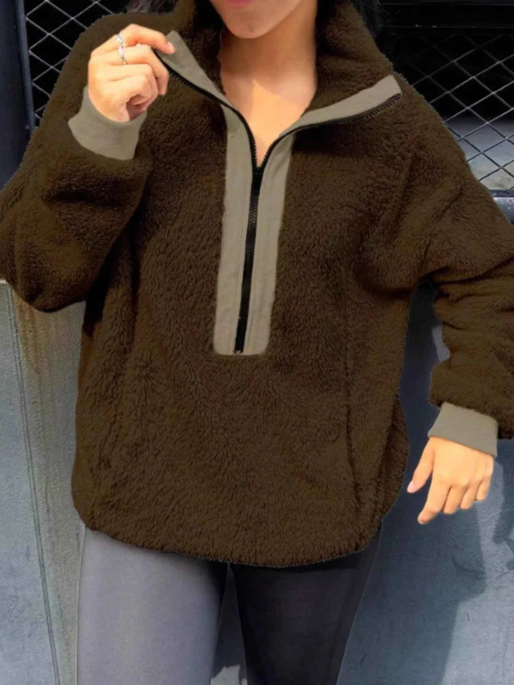 Fleece Half-Zip Sweatshirt Coffee Brown 081db798-8438-4116-9b5a-25faa187650d-Max-Origin