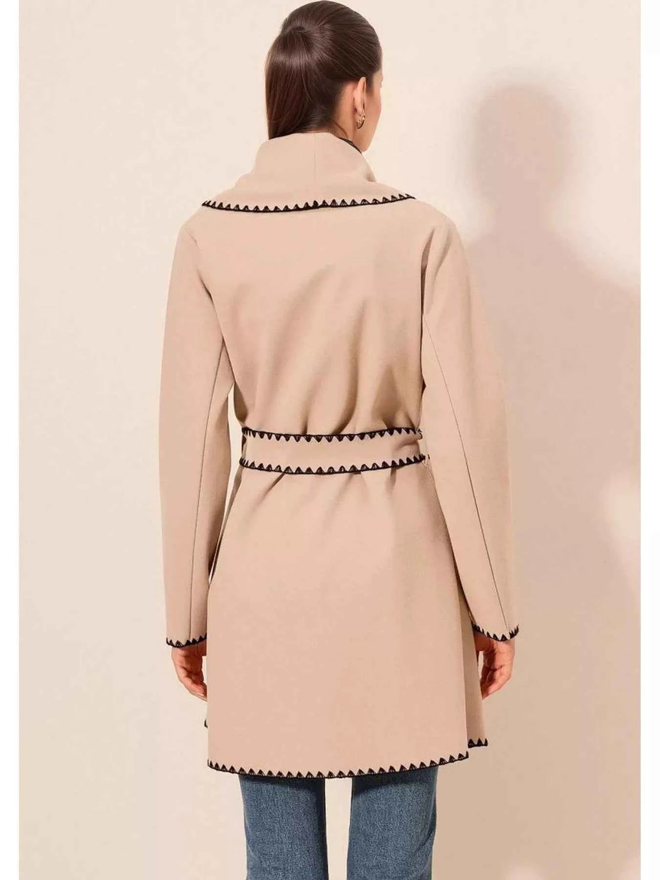 Contrast Trim Tie Waist Outerwear 081fd456d34447f7b74c8fd320c80a9d-Max-Origin