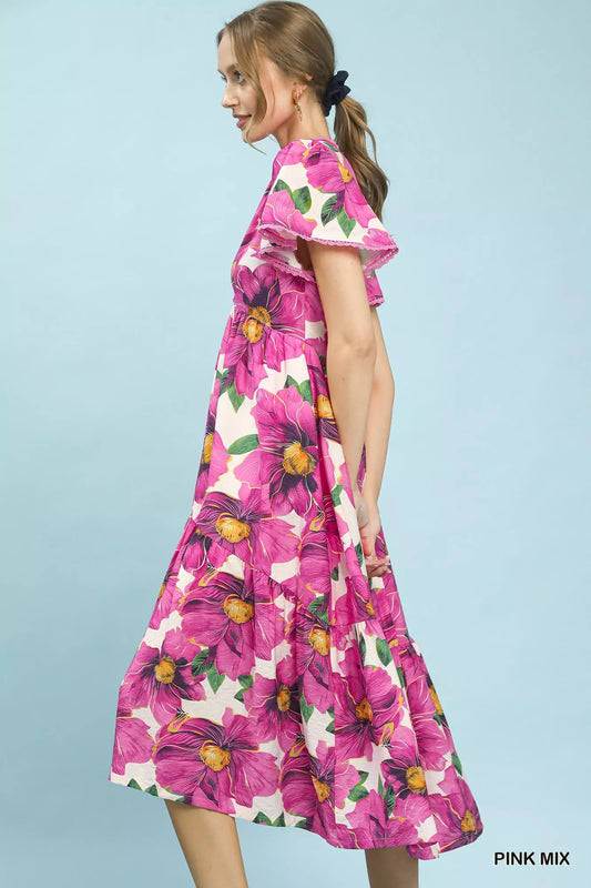 Tropical Floral V-Neck Flutter Sleeve Tiered Midi Dress 0823e84d-8734-4852-bbf0-36a55aadbe74-Max-Origin