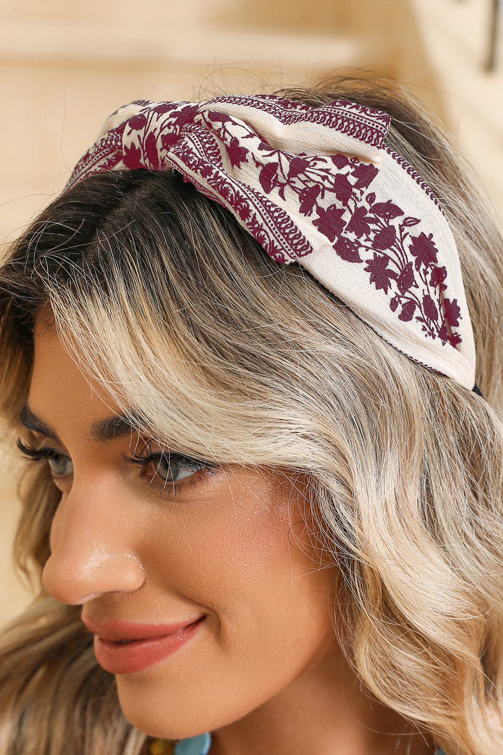 Coral Retro Floral Vine Printed Bow Knot Headband 082bbfad939ff86d