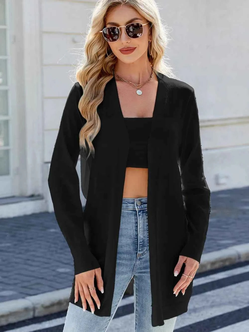 Open Front Long Sleeve Cardigan Black 082c5c5b-13f6-4cf9-ad79-559238db09a2-Max