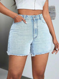 High-Waisted Raw Hem Denim Shorts Light 0834e3bd-e680-462e-9801-d851dd715990-Max-Origin