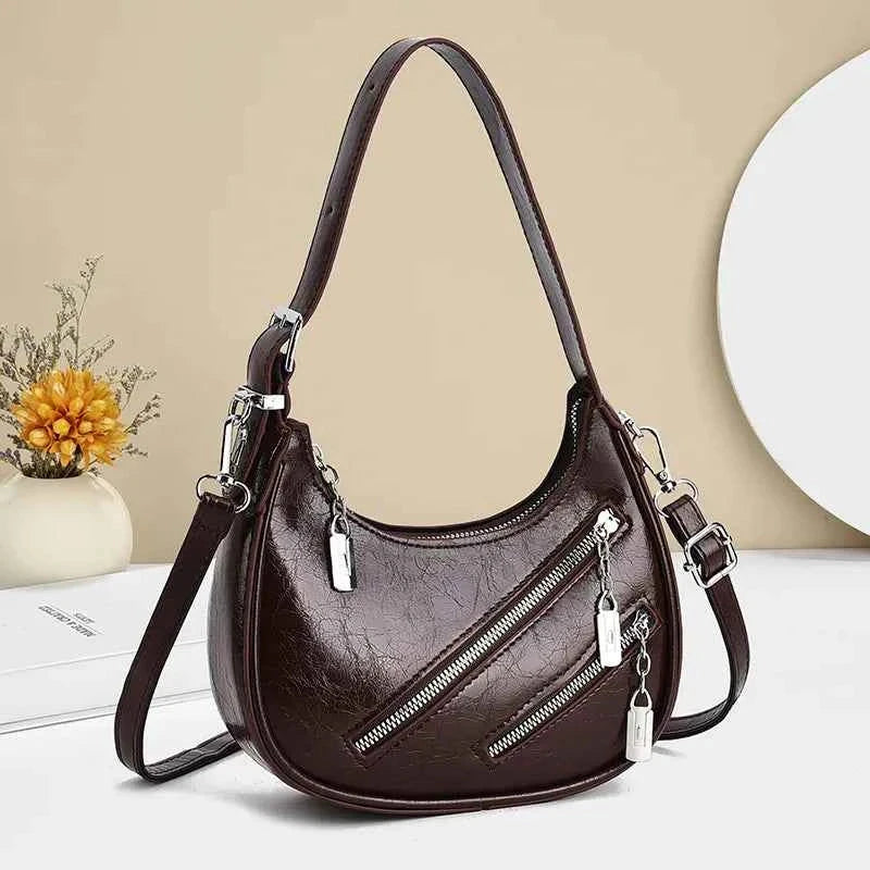 Diagonal Zipper Leather Shoulder Bag Coffee onesize 0844c03843b9429f9b862a45e2743200-Max-Origin