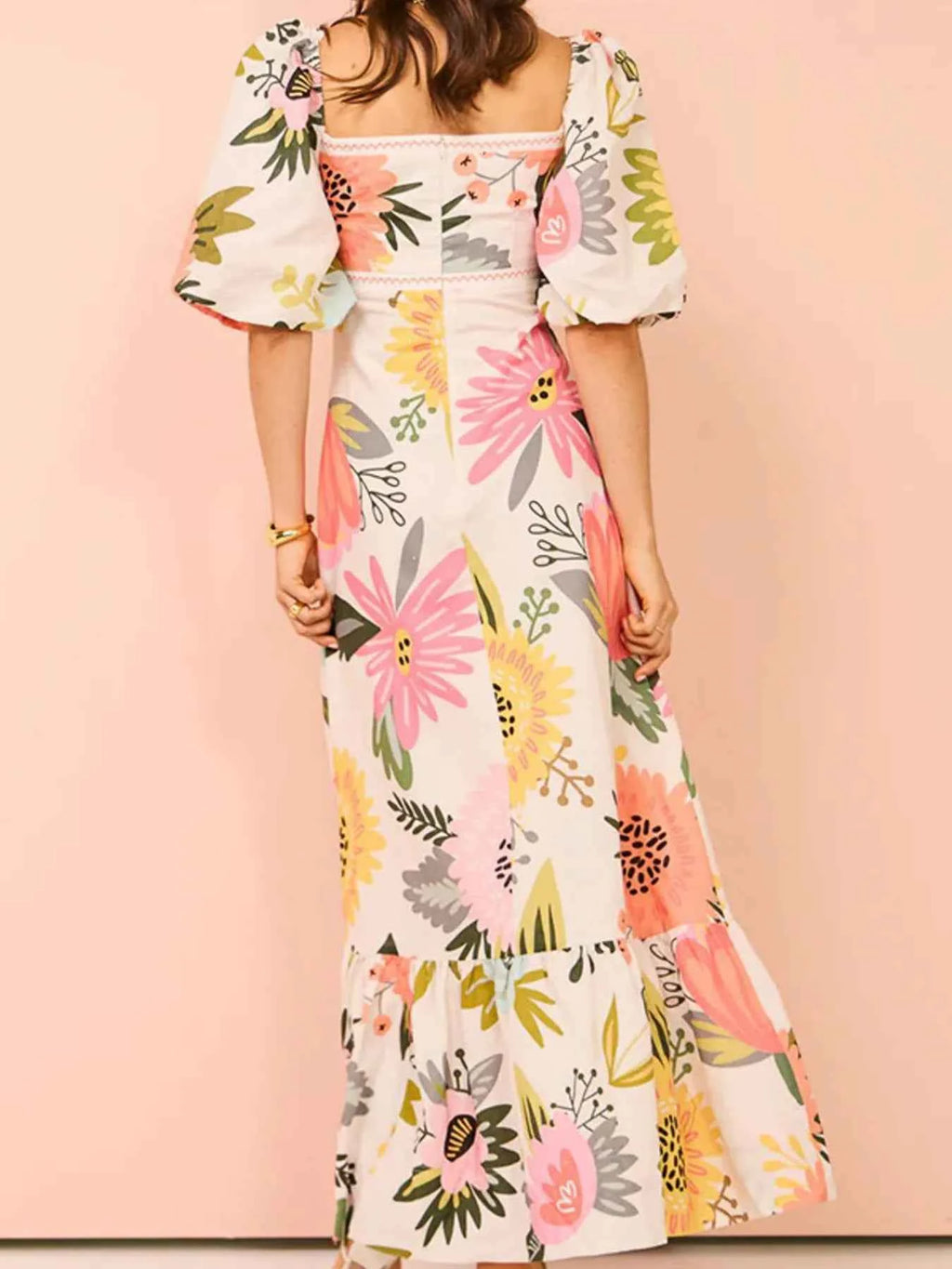 Floral Square Neck Puff Sleeve Maxi Dress with Ruffle Hem 0847ad0bc985421f902123a3bdec17f1-Max-Origin