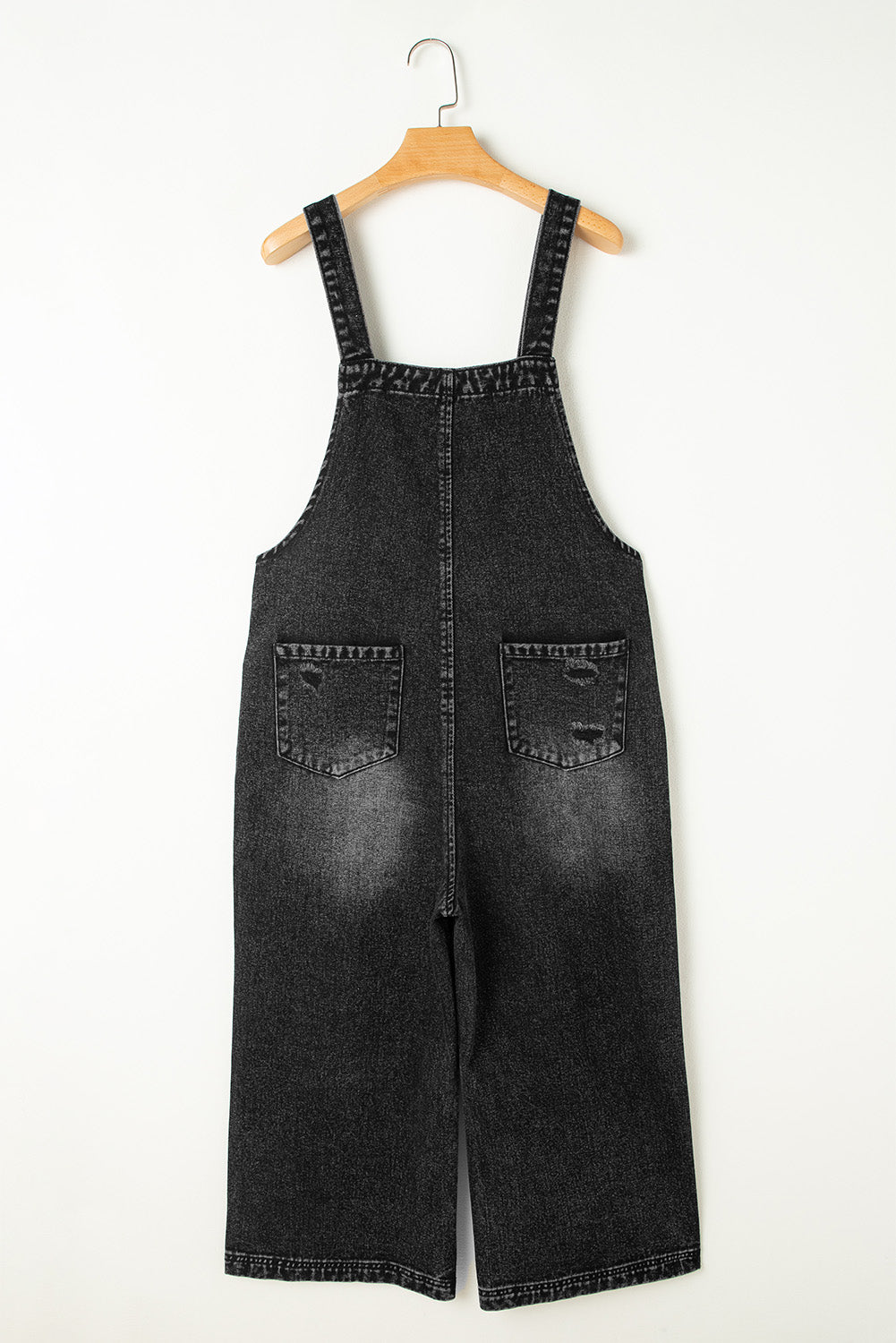 Black Distressed Bib Pocket Wide Leg Denim Overall 0857b49b59a6d18e