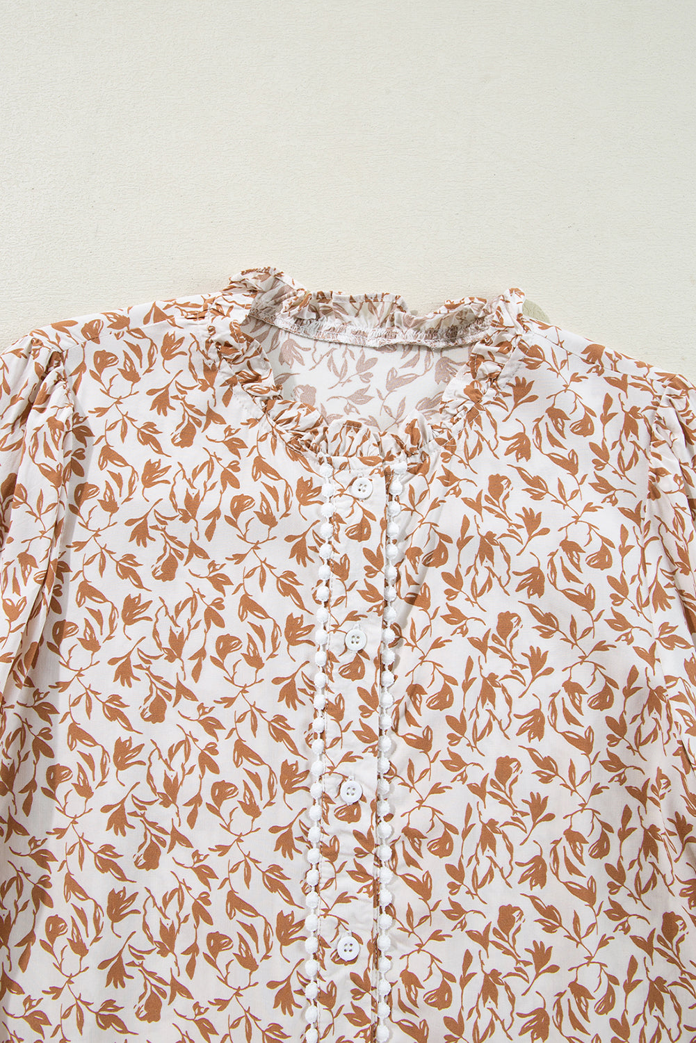 Blue Floral Print Lace Detail Puff Sleeve Shirt 085f397059a1abdf