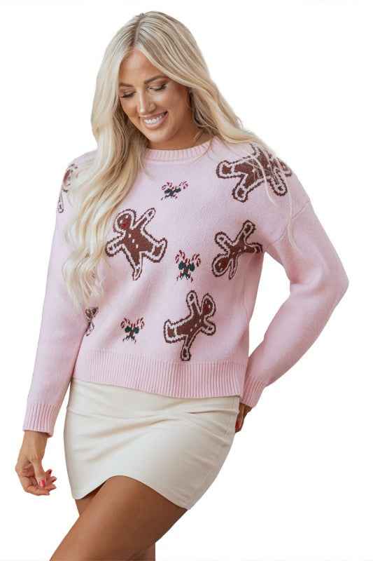 Christmas Ginger Bread Man Round Neck Sweater 0861b0cf-f200-4713-babb-6dcb6abc46c0