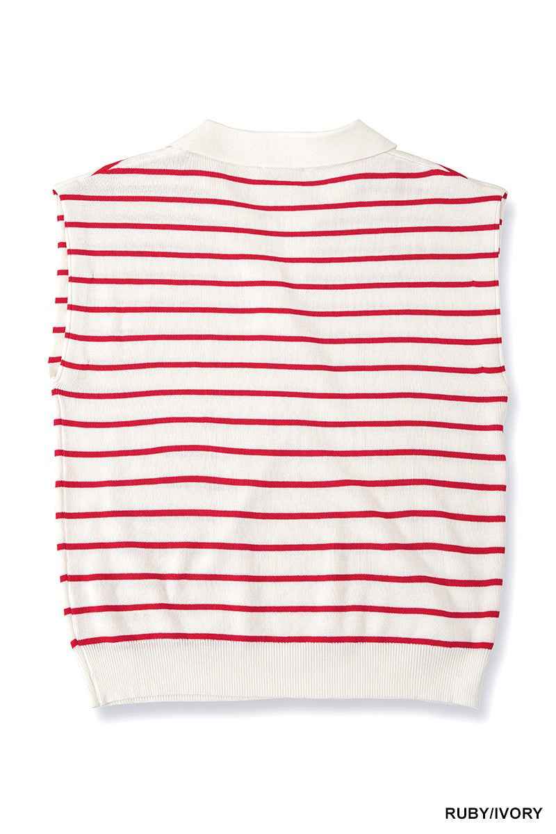 Zenana Viscose Striped Collared Sweater Vest 08642e13651147af966c0c69b820d584-Max