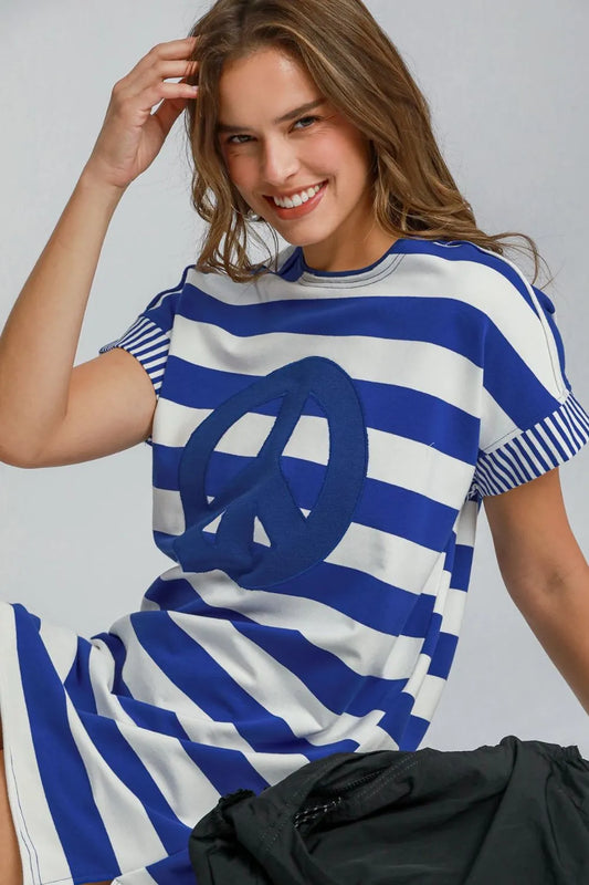 Peace Applique Striped Short Sleeve Mini Dress 0867fb16-f271-4cfd-94de-40bf021085b6-Max