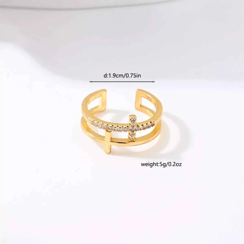 18K Gold-Plated Rhinestone Cross Open Ring 0867fb51-b684-4149-9ba2-540e50caee1b-Max-Origin