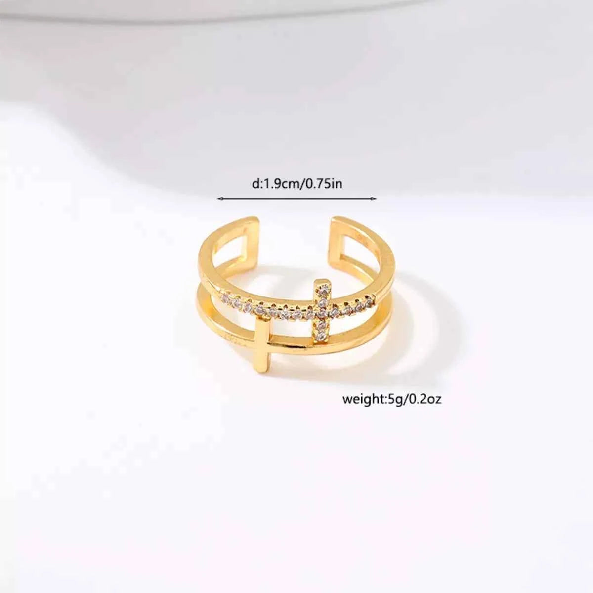 18K Gold-Plated Rhinestone Cross Open Ring 0867fb51-b684-4149-9ba2-540e50caee1b-Max-Origin