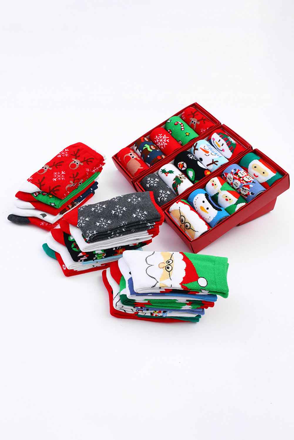 Fiery Red 5 Pairs Christmas Cartoon Elk Soft One Size Socks Set 0869d1628a3f348c