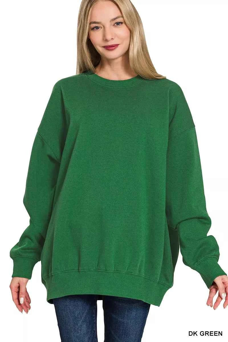 Zenana Oversized Round Neck Fleece Tunic Sweatshirt DK GREEN 0881b67196f149a0827841aa3e89b30d-Max-Origin
