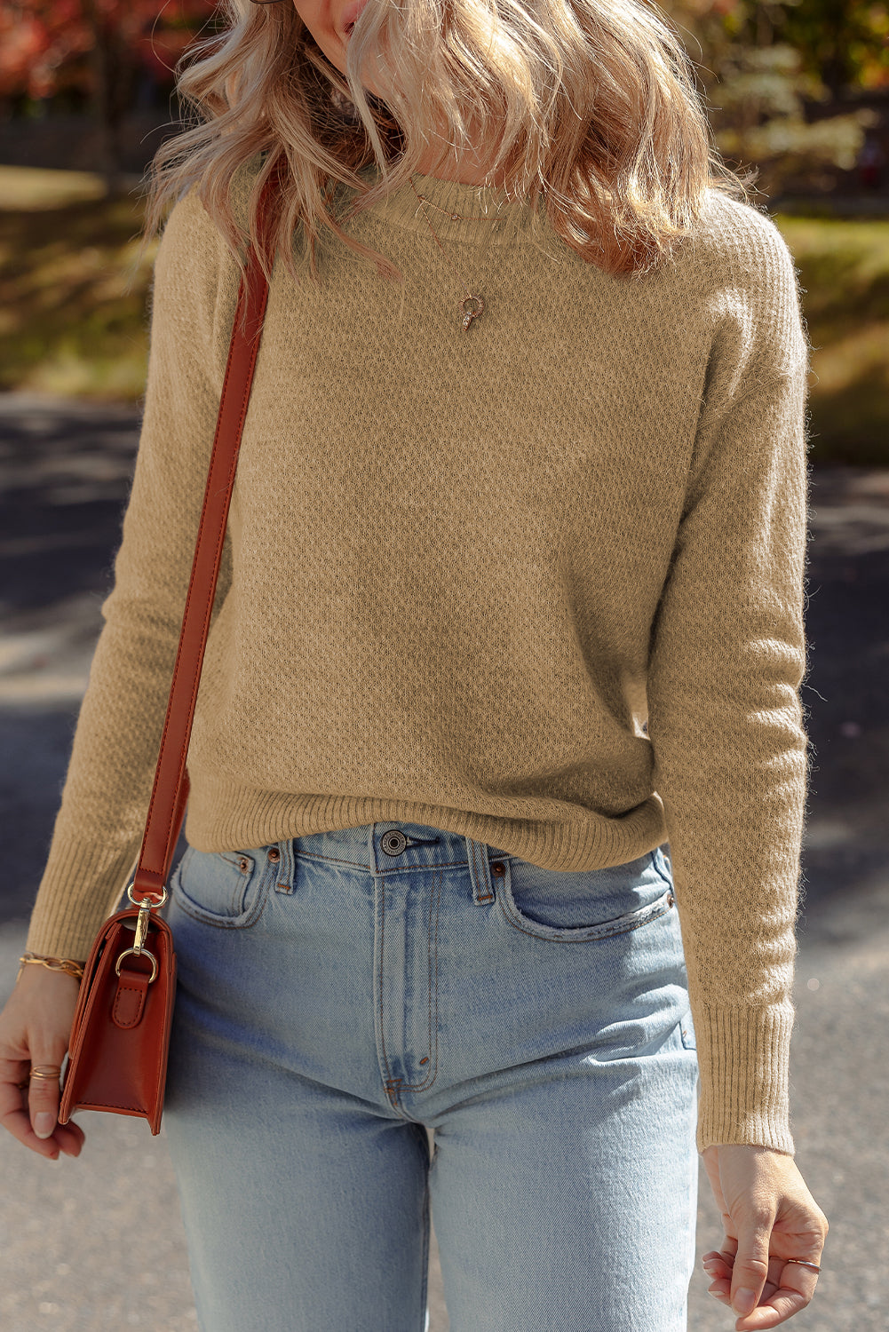 Straw Yellow Brushed Knit Casual Fitted Sweater 088571f687f3771f