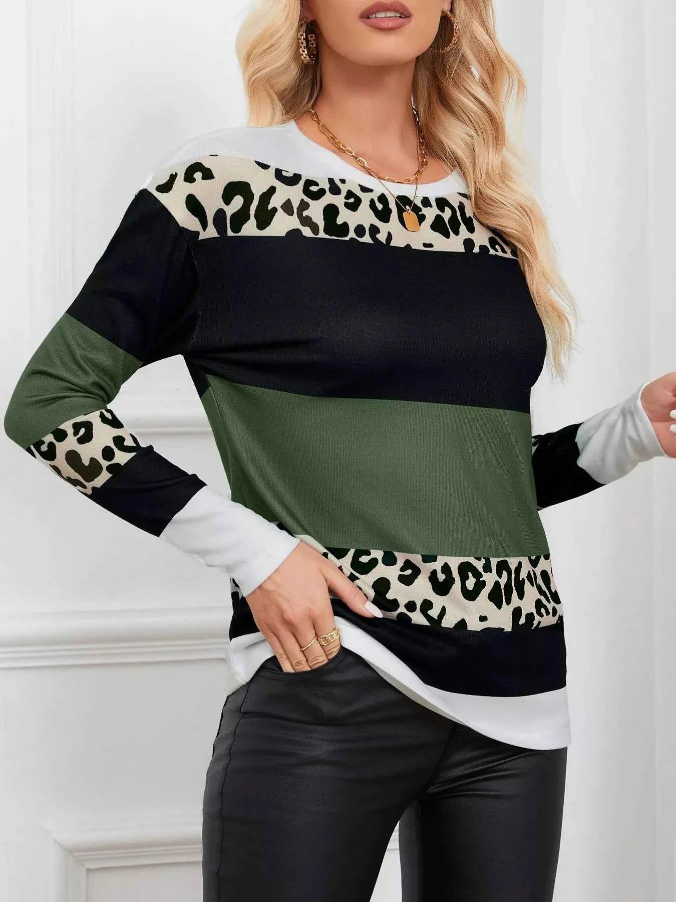 Leopard Color Block Striped Knit Top 08897cc000a54fe39524226029dfce09-Max-Origin