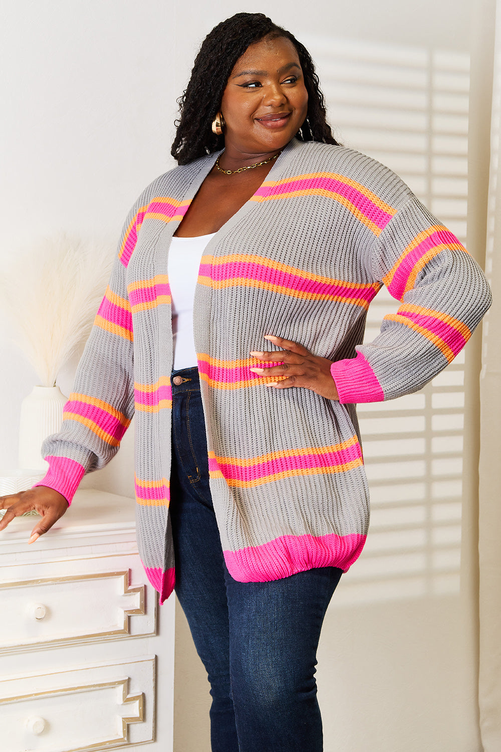 Woven Right Ribbed Long Sleeve Cardigan 088adf32d2f74c3385c41c01d69e9888-Max
