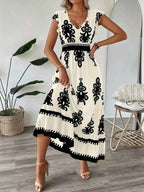 Printed V-Neck Ruffled Cap Sleeve Dress 088bb352c6e14272ae1bdb262ff757e4-Max-Origin