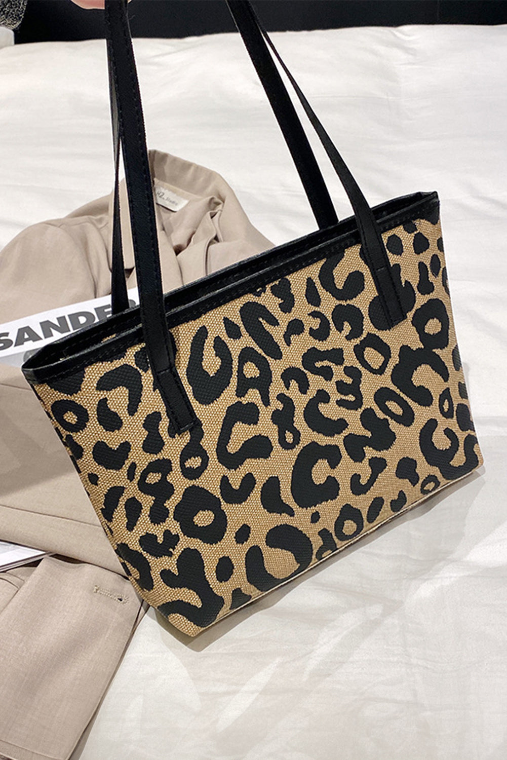 Camel Leopard Print PU Leather Tote Bag 088c6177b23daf01