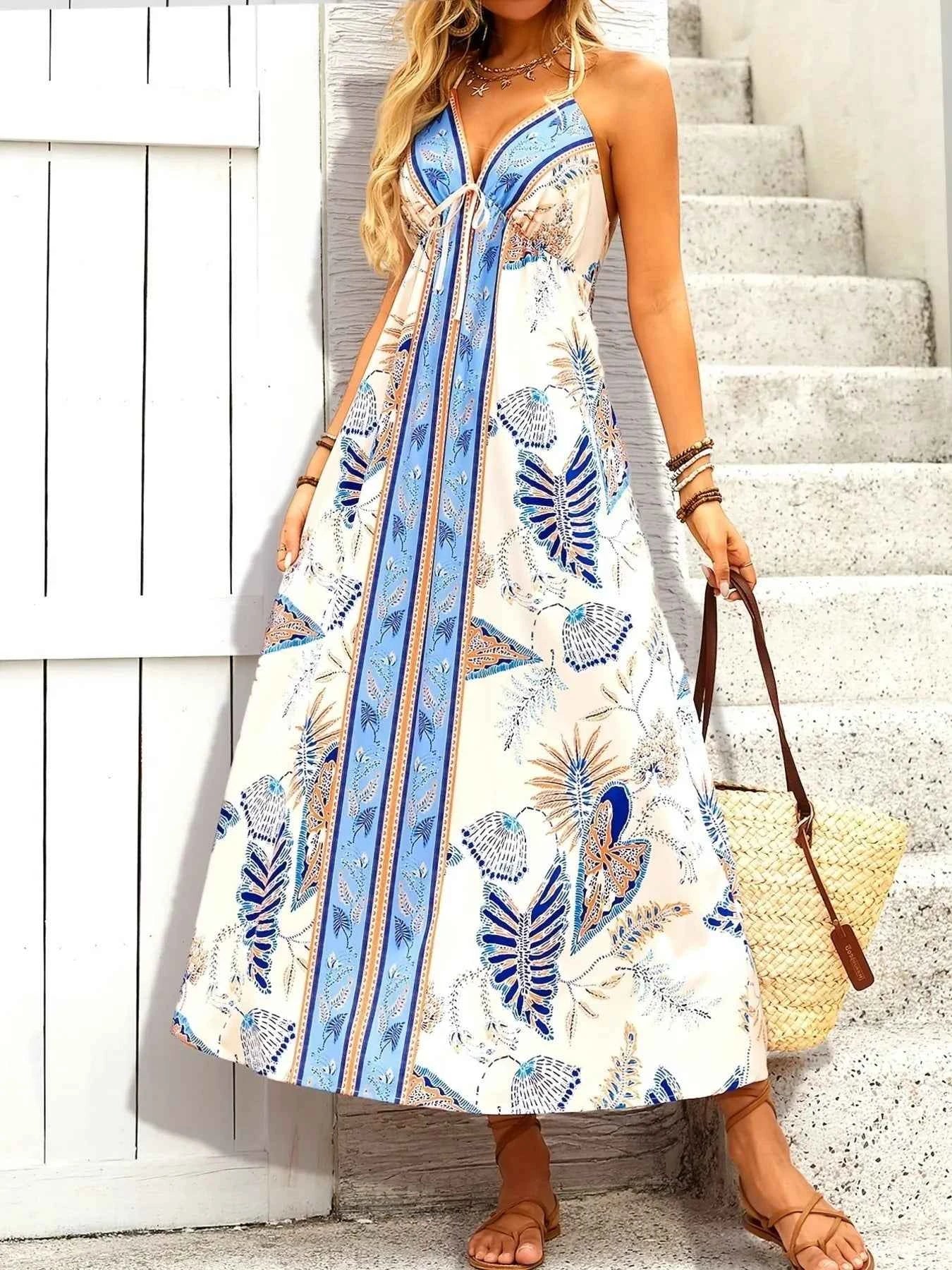 Printed Halter Neck Midi Dress 088d10c2dd6e4d73a2c4faabce3a3b32-Max-Origin