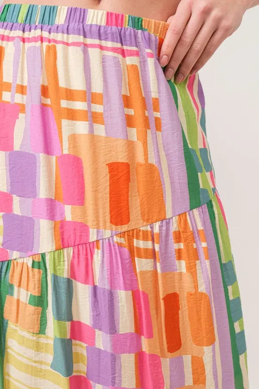 Asymmetric Geo Printed Tiered Maxi Skirt - Rayon Blend 088dc1e2e83f4a9cae57e8c4fd1741c2-Max-Origin
