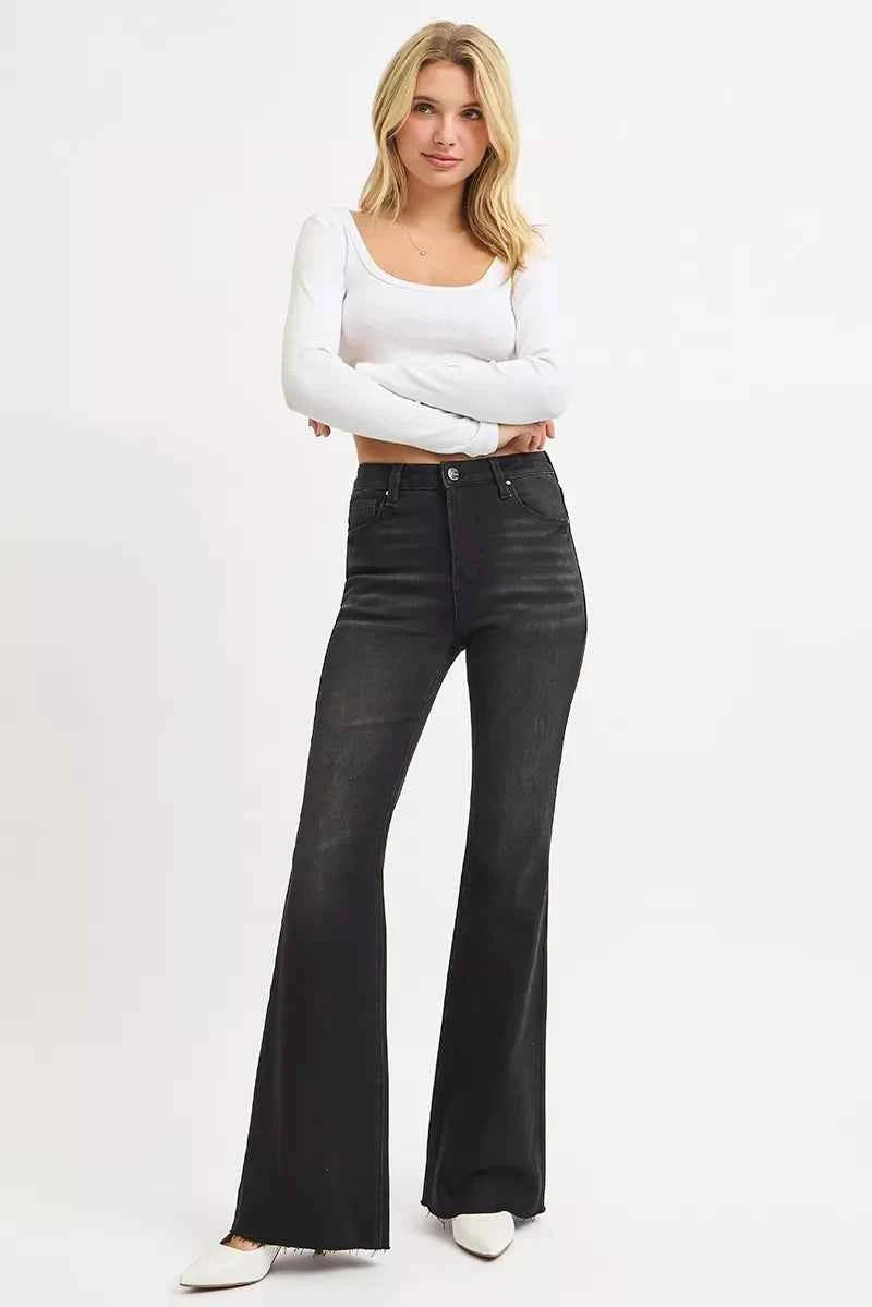 RISEN Full Size High Rise Flare Raw Cut Hem Jeans Plus Size 088fd9ce53f442be9c47950c30e10c4a-Max-Origin