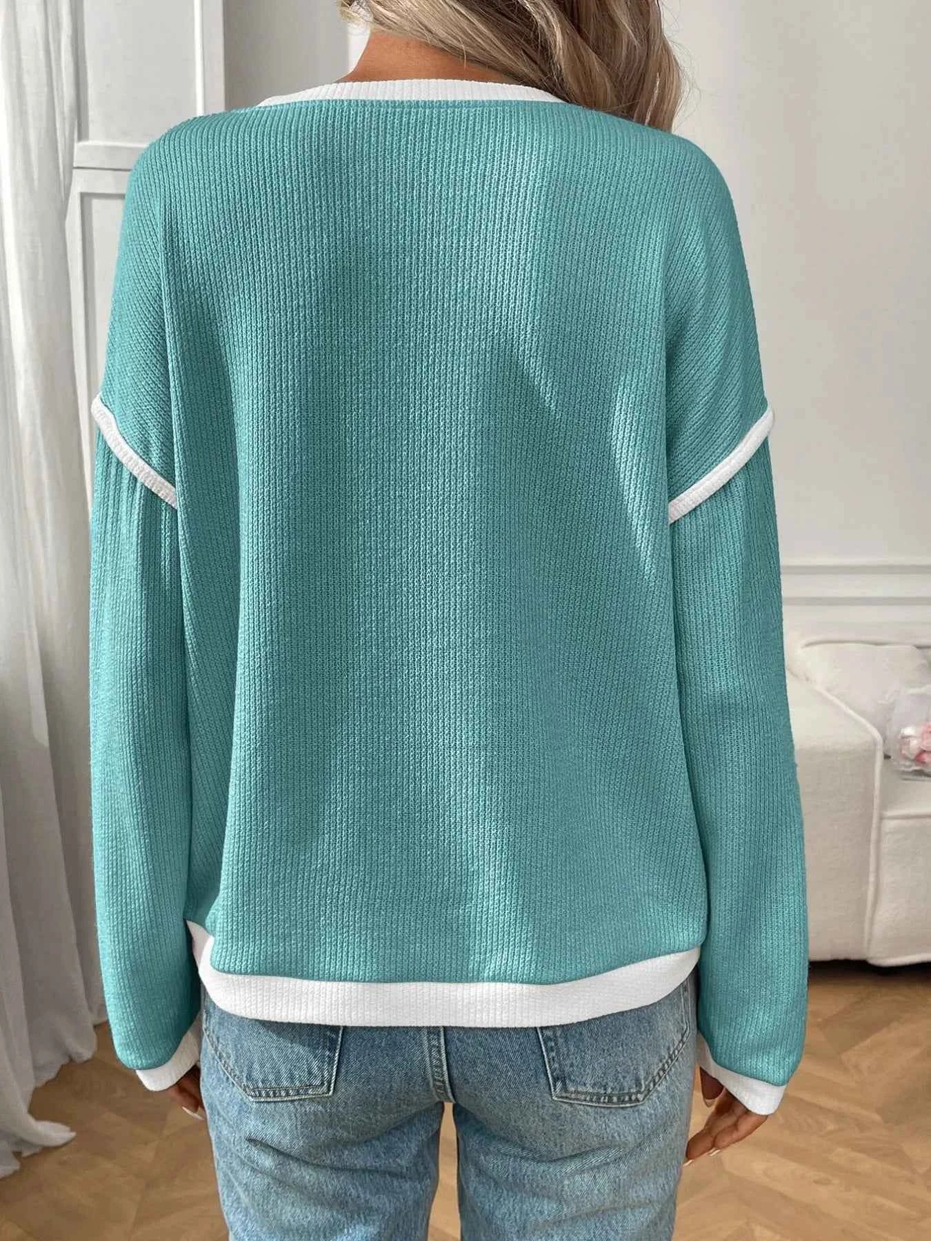 Ribbed Contrast Trim Long Sleeve Top 0893767f-5733-43f5-a663-cba06e4df677-Max-Origin