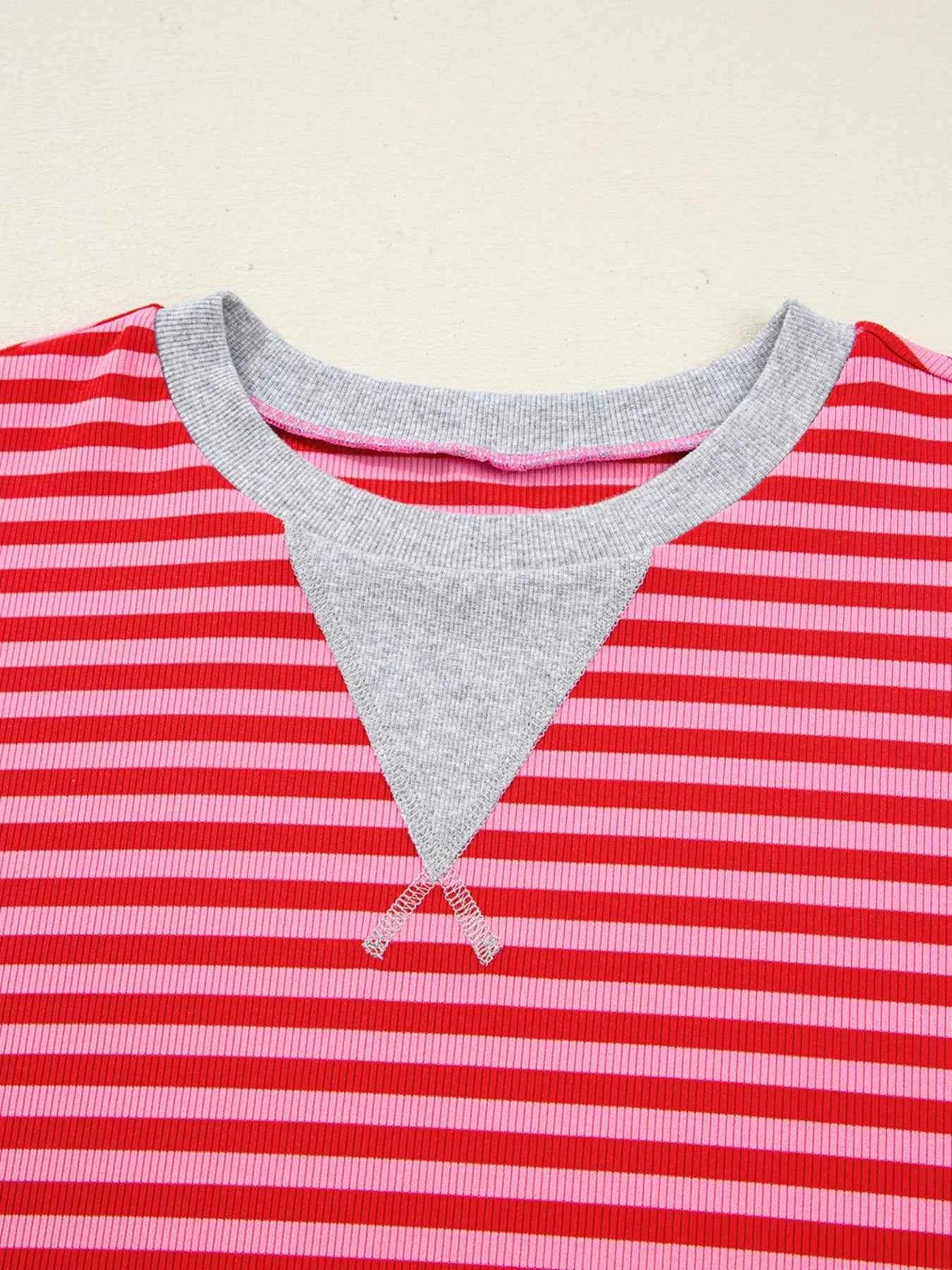 Stripe Drop Shoulder Baggy Top and Shorts Casual Set