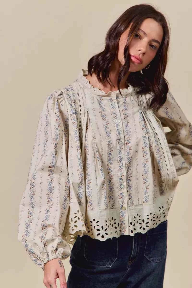 SO ME Floral Print Lace Button Down Shirt 089bba3894204679b591bf559013508f-Max-Origin
