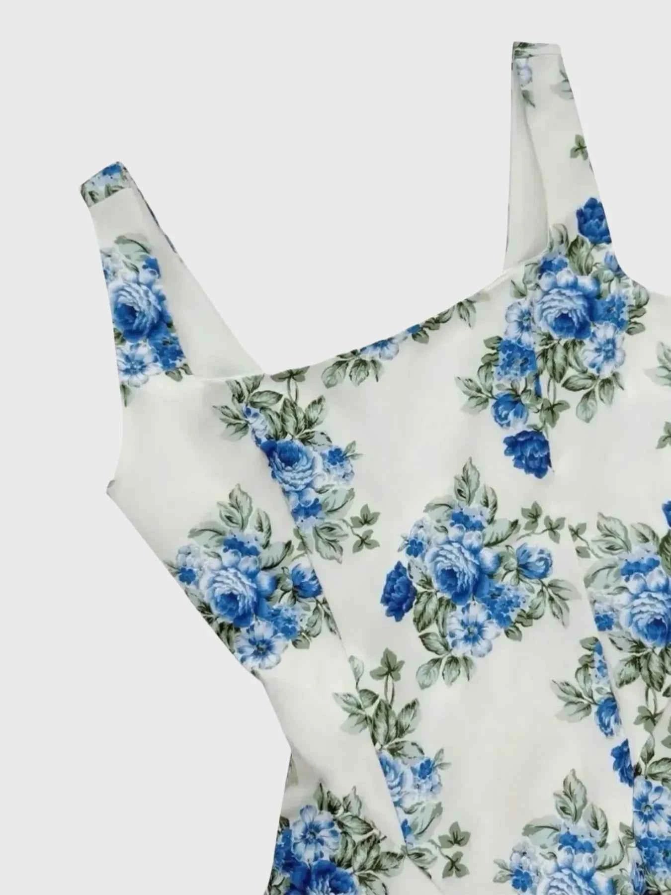 Pleated Floral Print Square Neck Mini Dress 089bc84f-d397-4eb1-8eee-99f16a9f18bf-Max-Origin