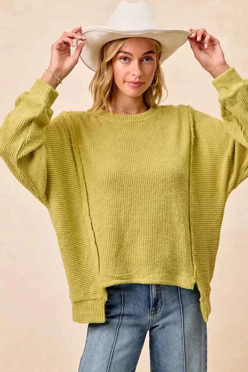 BiBi Boucle Rib Knit Uneven Hem Sweater With Open Seam 08a23d93cc0e49139523924594b30897-Max-Origin